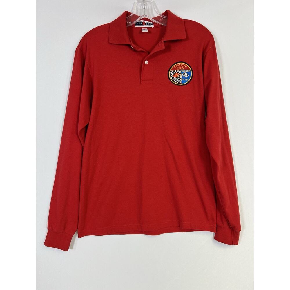 Vintage 90s Corvette Long Sleeve Polo Men’s Size S Embroidered Red‎